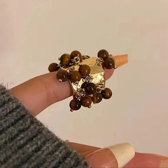 Tiger Eye Stones Multicolor Fringe Ring - Picture 1 of 9